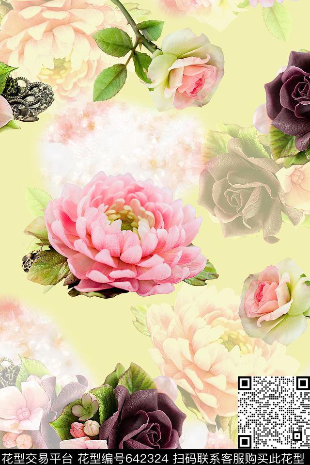 时尚抽象3D清爽柔和女装裙子数码印花时尚潮流花卉渐变印花时尚大牌女装花朵玫瑰花印花数码印花华亿平台下载（图片编号: 642324） - 瓦栏（Walan）