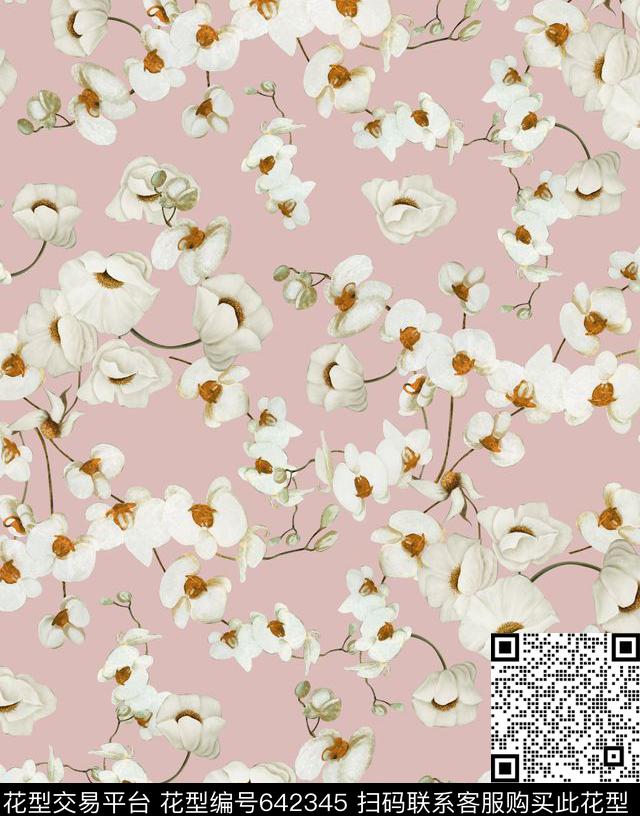 简约花卉女装清爽花卉花卉数码印花华亿平台下载（图片编号: 642345） - 瓦栏（Walan）