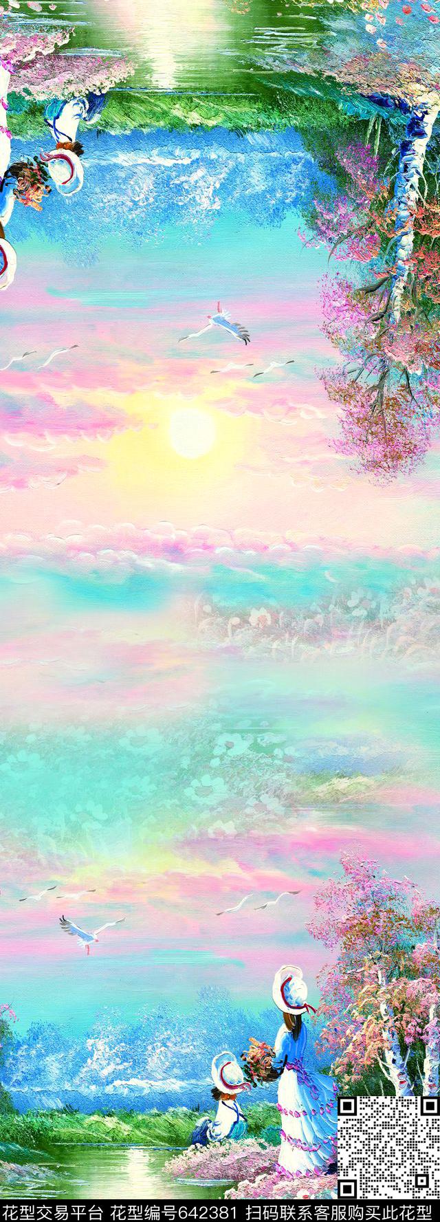 水墨油画风景风景数码印花华亿平台下载（图片编号: 642381） - 瓦栏（Walan）