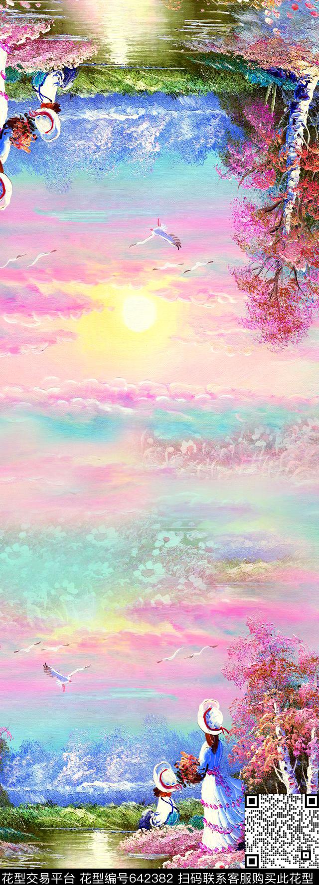 水墨油画风景风景数码印花华亿平台下载（图片编号: 642382） - 瓦栏（Walan）