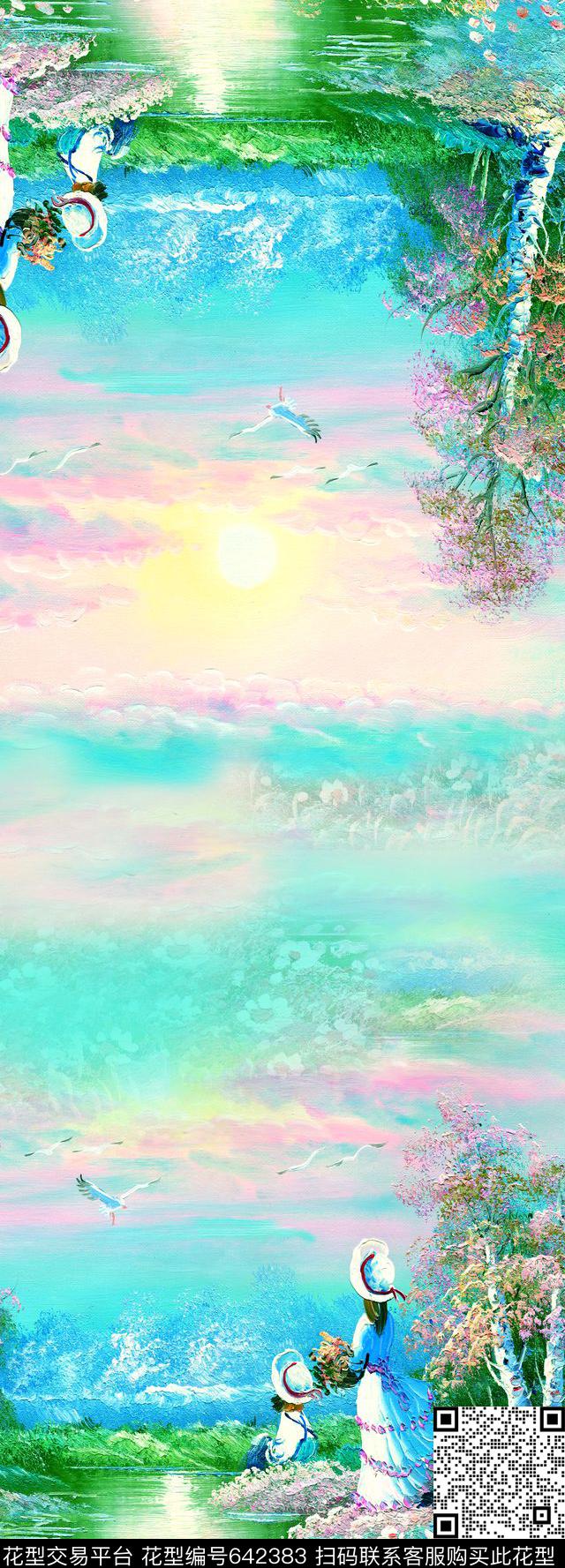 水墨油画风景风景数码印花华亿平台下载（图片编号: 642383） - 瓦栏（Walan）