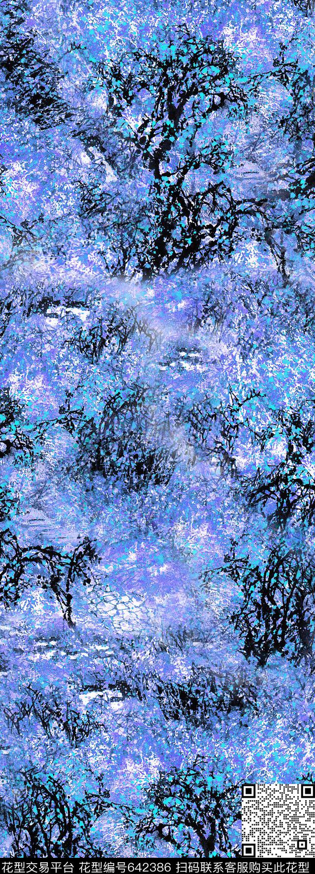 花卉水墨梅花数码印花华亿平台下载（图片编号: 642386） - 瓦栏（Walan）