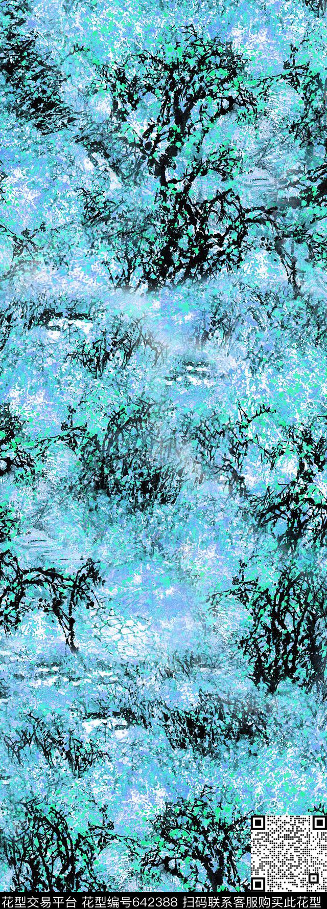 花卉水墨梅花数码印花华亿平台下载（图片编号: 642388） - 瓦栏（Walan）