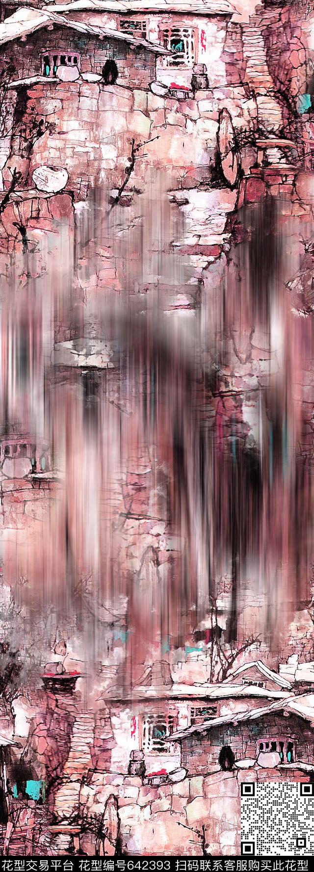 风景水墨油画风景数码印花华亿平台下载（图片编号: 642393） - 瓦栏（Walan）