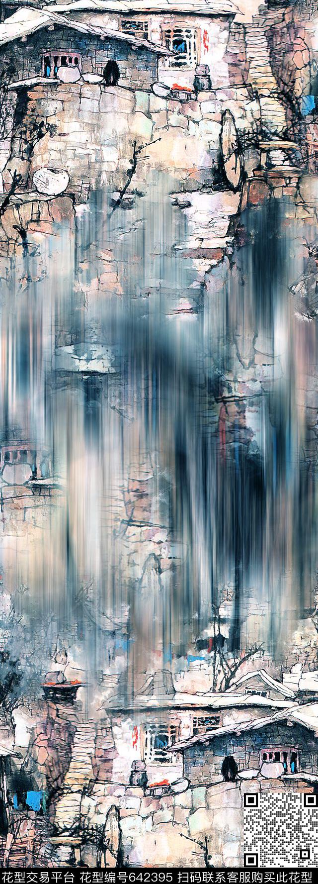 风景水墨油画风景数码印花华亿平台下载（图片编号: 642395） - 瓦栏（Walan）