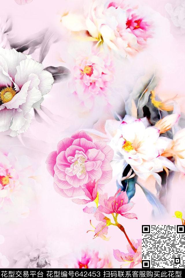 花朵花卉手绘数码印花华亿平台下载（图片编号: 642453） - 瓦栏（Walan）