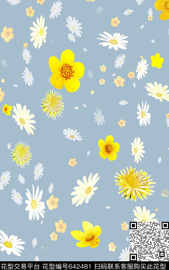 小碎花小花菊花数码印花华亿平台下载（图片编号: 642481） - 瓦栏（Walan）