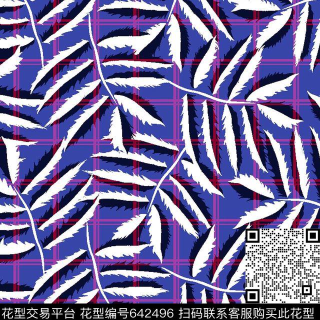 热带树叶格子大衣呢料传统印花华亿平台下载（图片编号: 642496） - 瓦栏（Walan）