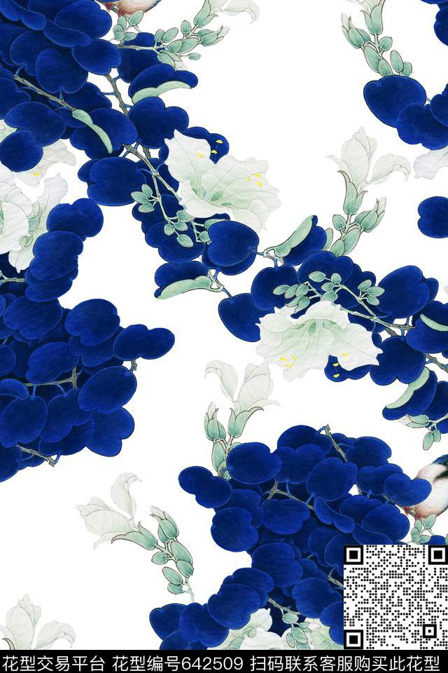 鸟国画中国风数码印花华亿平台下载（图片编号: 642509） - 瓦栏（Walan）