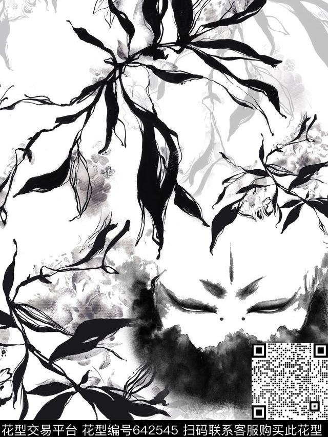 花卉水墨意境传统印花华亿平台下载（图片编号: 642545） - 瓦栏（Walan）