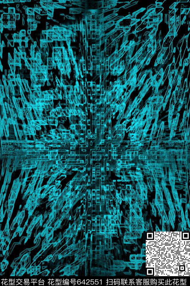 黑底蓝色抽象数码印花华亿平台下载（图片编号: 642551） - 瓦栏（Walan）