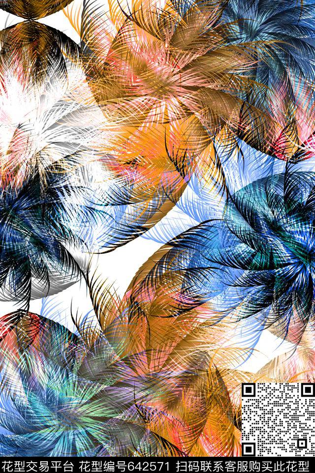 L.D~抽象棕榈叶热带数码印花华亿平台下载（图片编号: 642571） - 瓦栏（Walan）