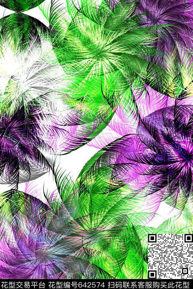 L.D~抽象棕榈叶热带数码印花华亿平台下载（图片编号: 642574） - 瓦栏（Walan）