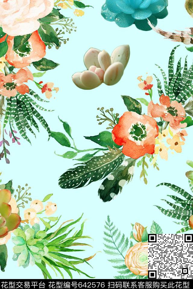 花卉多肉数码印花华亿平台下载（图片编号: 642576） - 瓦栏（Walan）