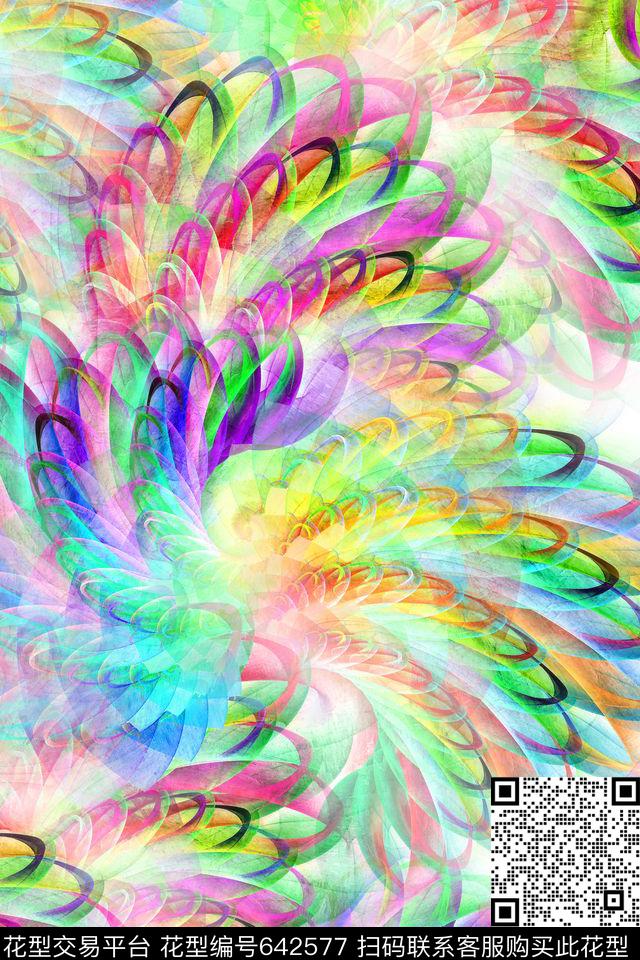 抽象分形羽毛数码印花华亿平台下载（图片编号: 642577） - 瓦栏（Walan）