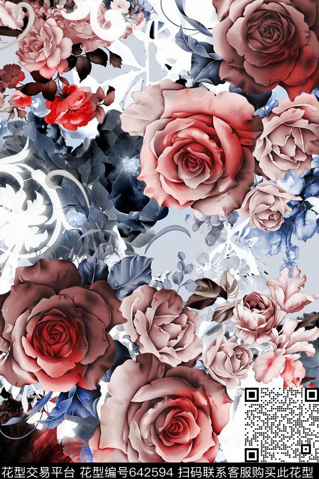 手绘淡雅水彩数码印花华亿平台下载（图片编号: 642594） - 瓦栏（Walan）