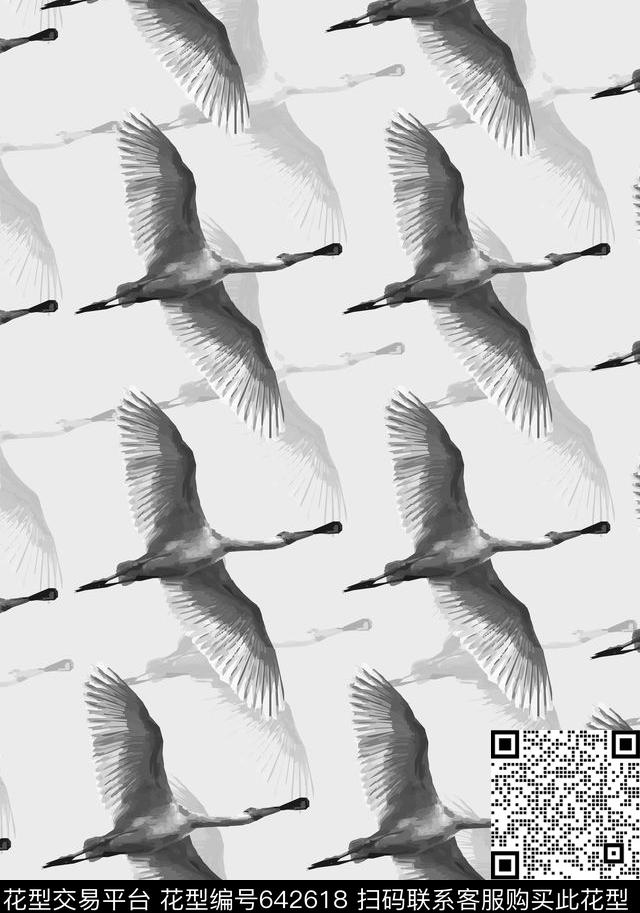 飞翔的大雁鸟简约风传统印花华亿平台下载（图片编号: 642618） - 瓦栏（Walan）