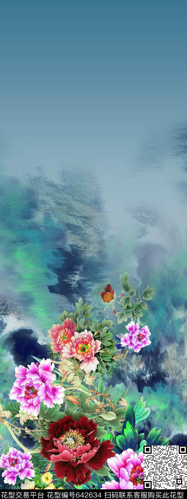 定位牡丹花数码印花华亿平台下载（图片编号: 642634） - 瓦栏（Walan）