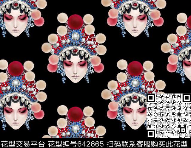 中国风京剧美女宫廷风数码印花华亿平台下载（图片编号: 642665） - 瓦栏（Walan）