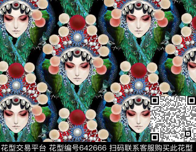 中国风京剧美女宫廷风数码印花华亿平台下载（图片编号: 642666） - 瓦栏（Walan）