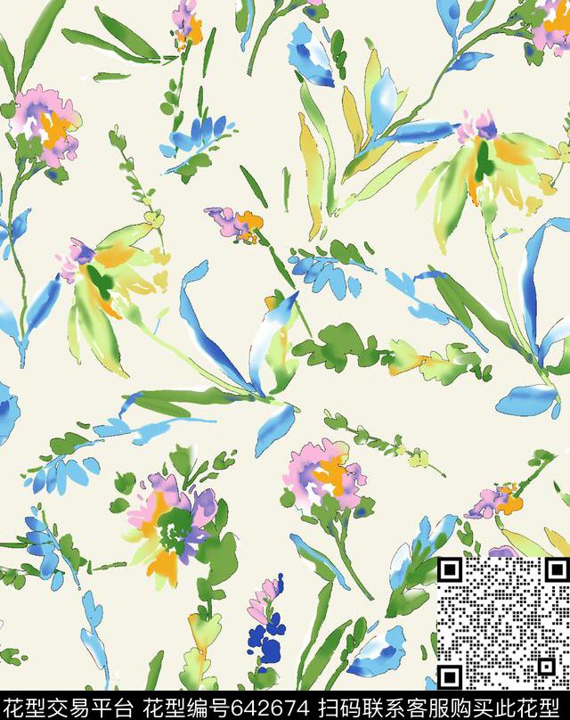 南美笔触民族风数码印花华亿平台下载（图片编号: 642674） - 瓦栏（Walan）