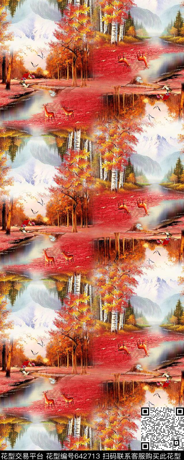 油画时尚大牌经典复古油画枫叶数码印花华亿平台下载（图片编号: 642713） - 瓦栏（Walan）
