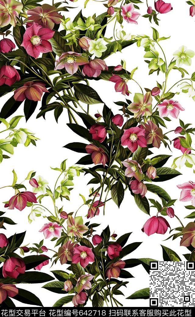 花卉秋冬款女装数码印花手绘花卉女装连衣裙数码印花华亿平台下载（图片编号: 642718） - 瓦栏（Walan）