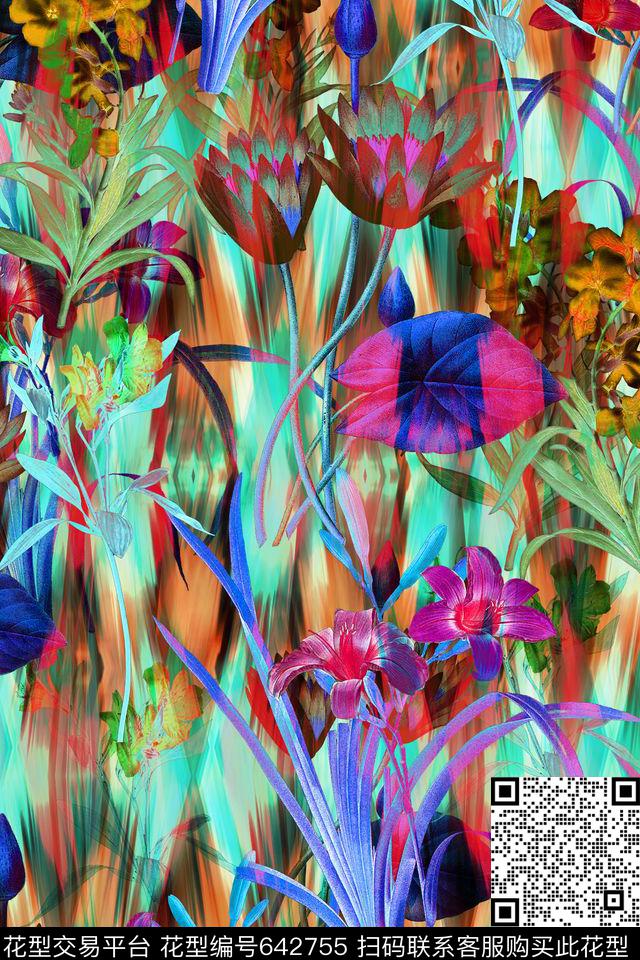 泳装几何花卉数码印花华亿平台下载（图片编号: 642755） - 瓦栏（Walan）