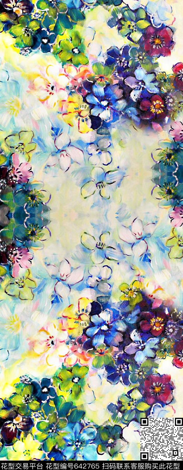 丝巾抽象油画数码印花华亿平台下载（图片编号: 642765） - 瓦栏（Walan）