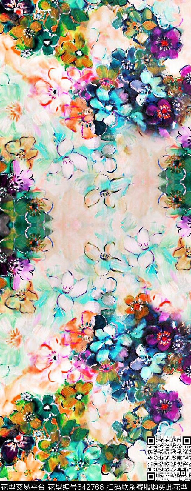 丝巾抽象油画数码印花华亿平台下载（图片编号: 642766） - 瓦栏（Walan）