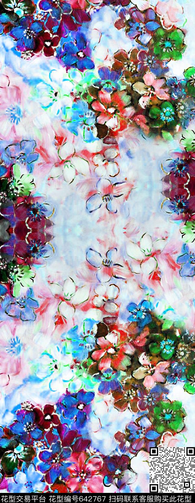 丝巾抽象油画数码印花华亿平台下载（图片编号: 642767） - 瓦栏（Walan）