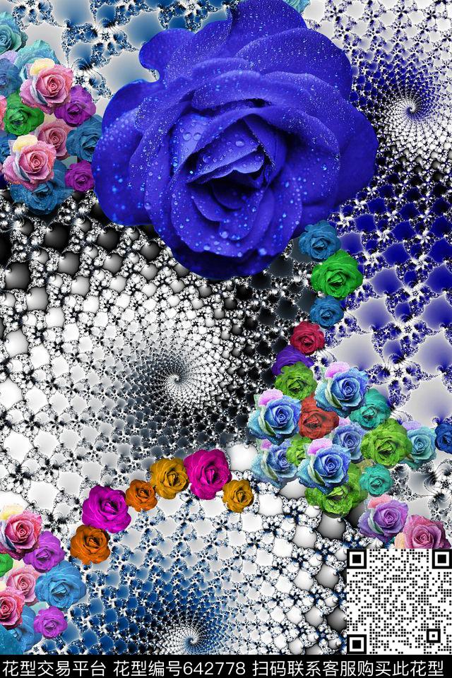 玫瑰花卉数码印花华亿平台下载（图片编号: 642778） - 瓦栏（Walan）