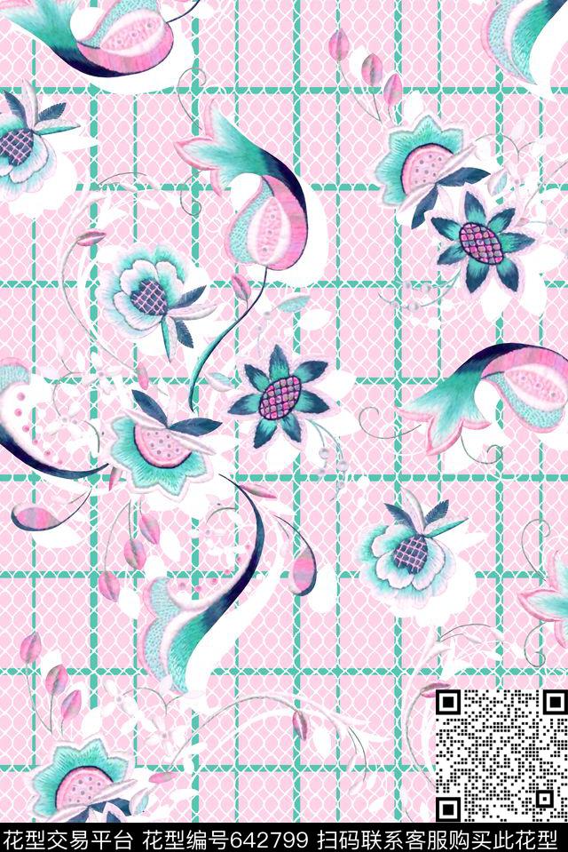 抽象手绘满版中国风女装裙最新高清数码刺绣数码印花华亿平台下载（图片编号: 642799） - 瓦栏（Walan）