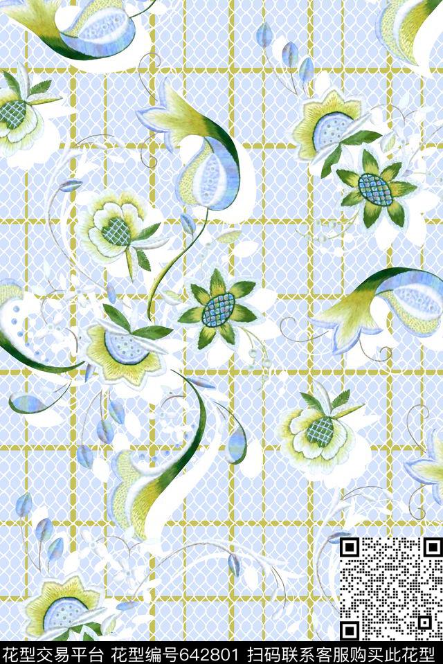 抽象手绘满版中国风女装裙最新高清数码刺绣数码印花华亿平台下载（图片编号: 642801） - 瓦栏（Walan）