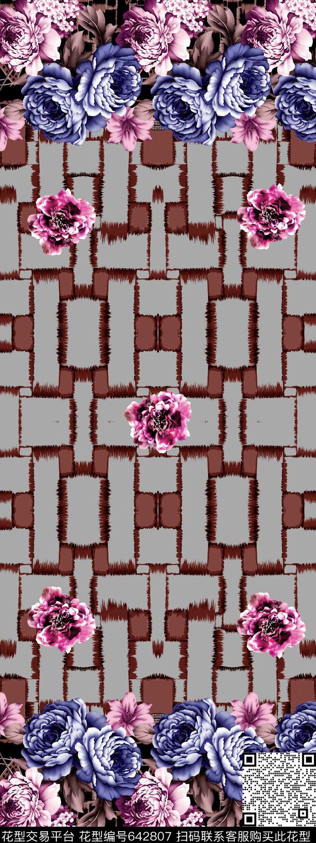 几何花卉。定位民族纹样数码印花华亿平台下载（图片编号: 642807） - 瓦栏（Walan）