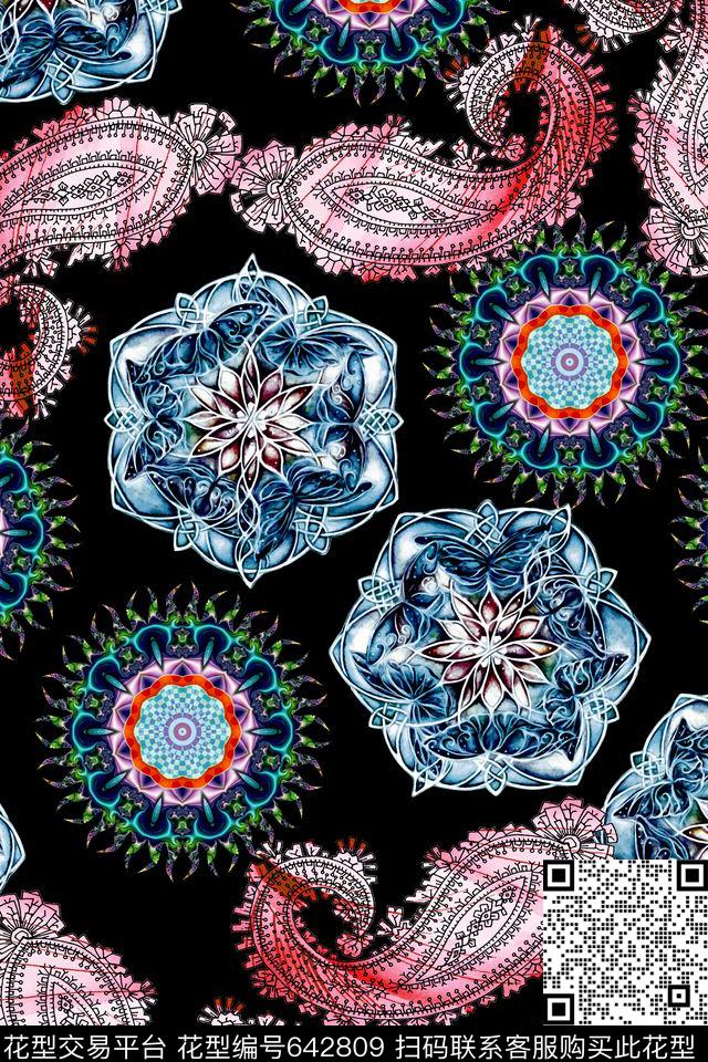 佩斯利花纹数码印花华亿平台下载（图片编号: 642809） - 瓦栏（Walan）