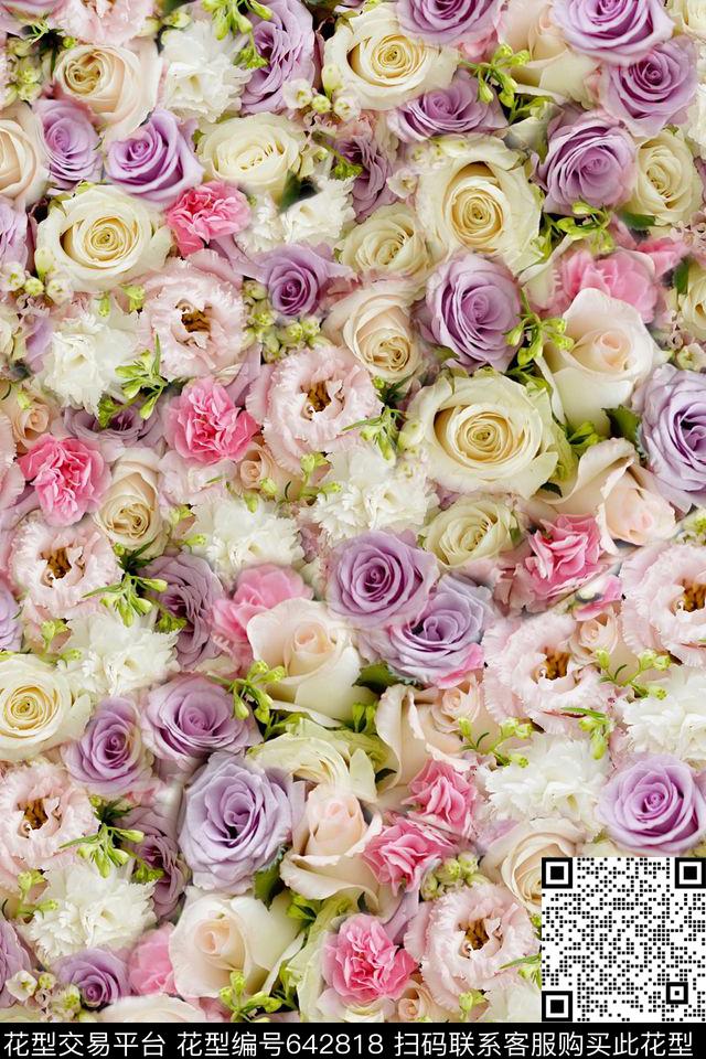 玫瑰花朵花卉数码印花华亿平台下载（图片编号: 642818） - 瓦栏（Walan）
