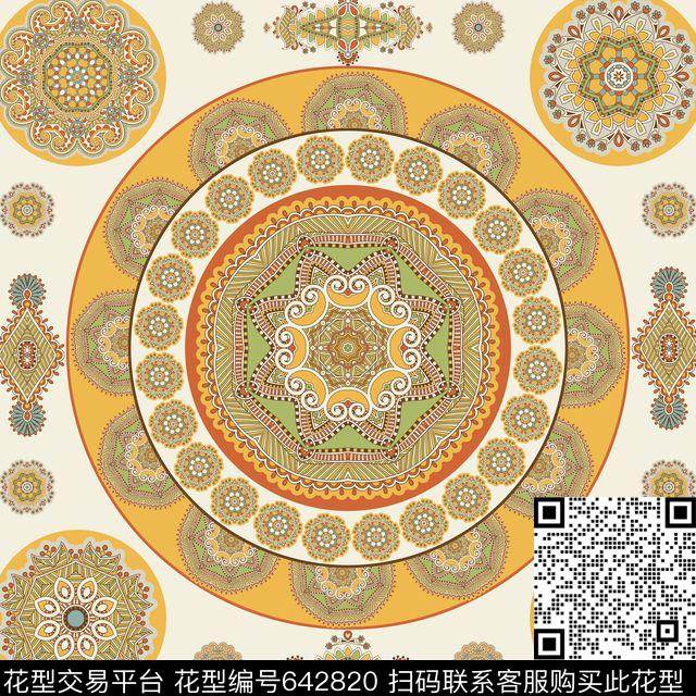 不规则几何波点圆圈传统印花华亿平台下载（图片编号: 642820） - 瓦栏（Walan）