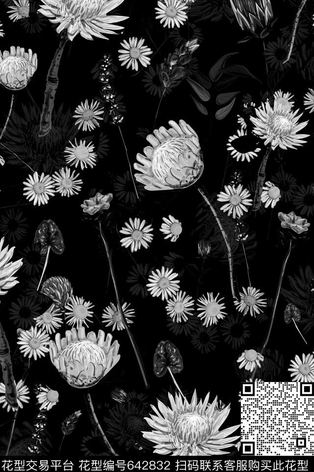 手绘花卉复古数码印花华亿平台下载（图片编号: 642832） - 瓦栏（Walan）