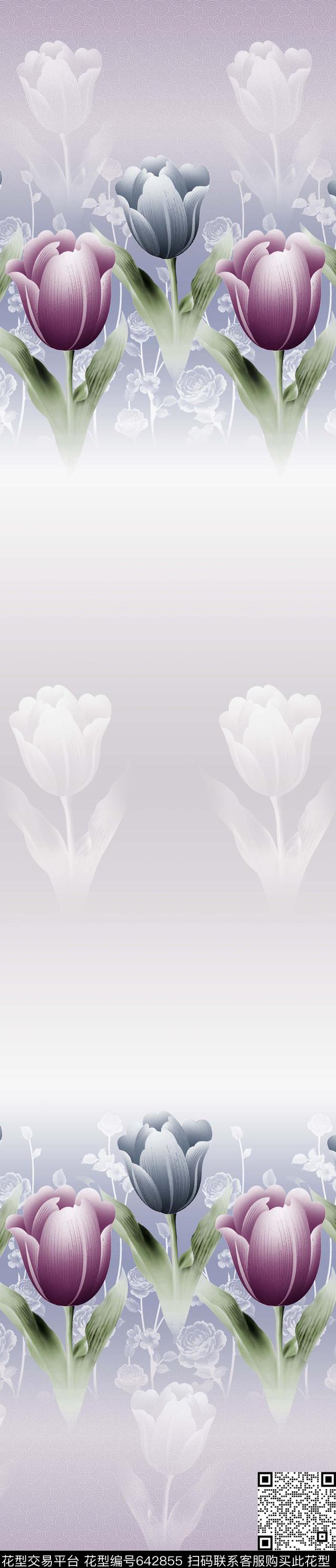 花卉郁金香传统印花华亿平台下载（图片编号: 642855） - 瓦栏（Walan）