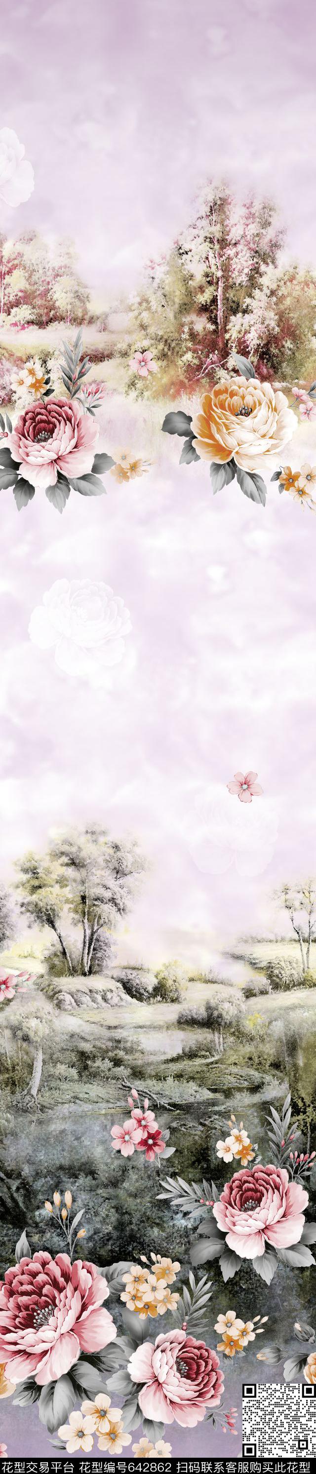 风景大花牡丹传统印花华亿平台下载（图片编号: 642862） - 瓦栏（Walan）