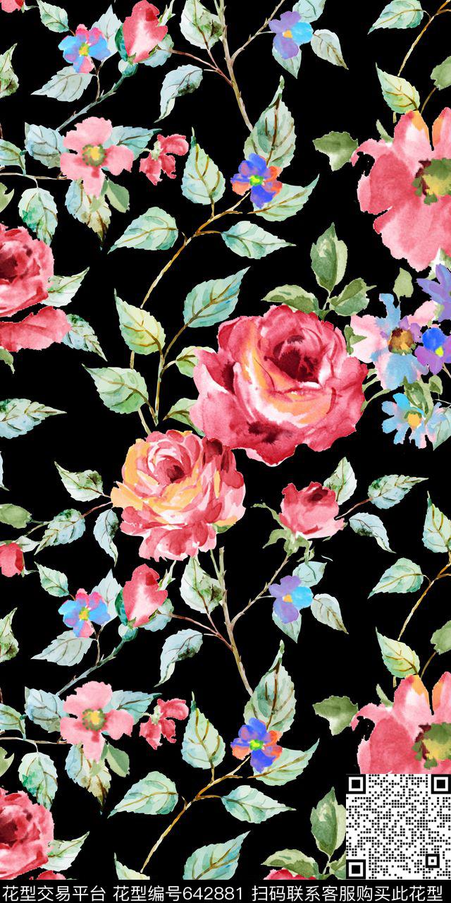 水彩水墨手绘数码印花华亿平台下载（图片编号: 642881） - 瓦栏（Walan）