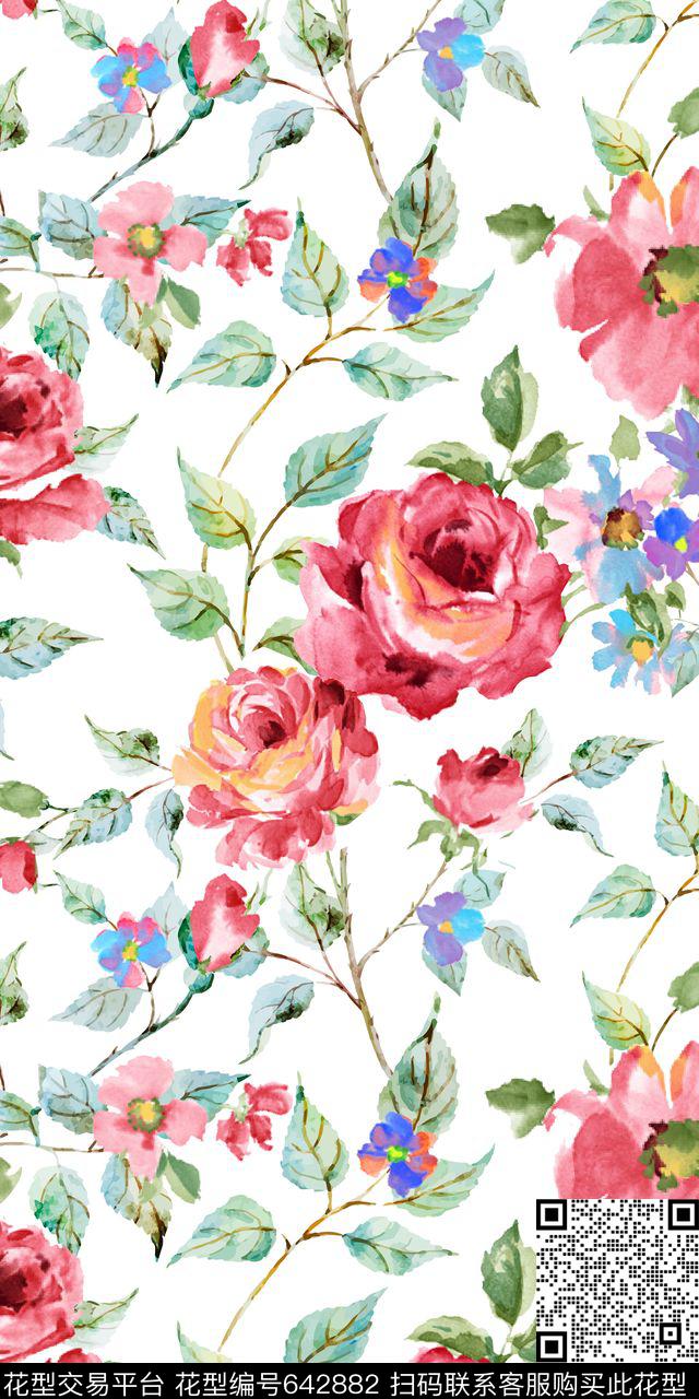 水彩水墨手绘数码印花华亿平台下载（图片编号: 642882） - 瓦栏（Walan）