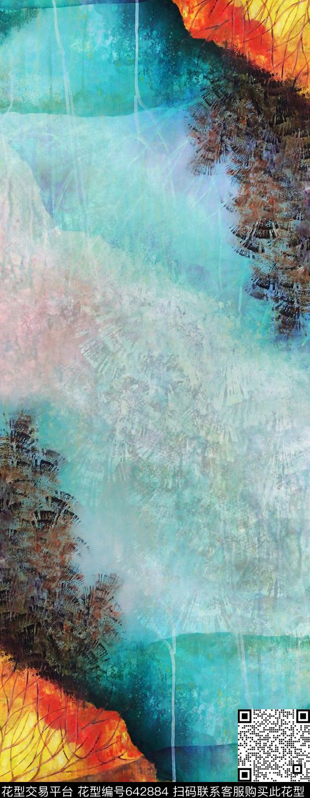 丝巾抽象油画数码印花华亿平台下载（图片编号: 642884） - 瓦栏（Walan）