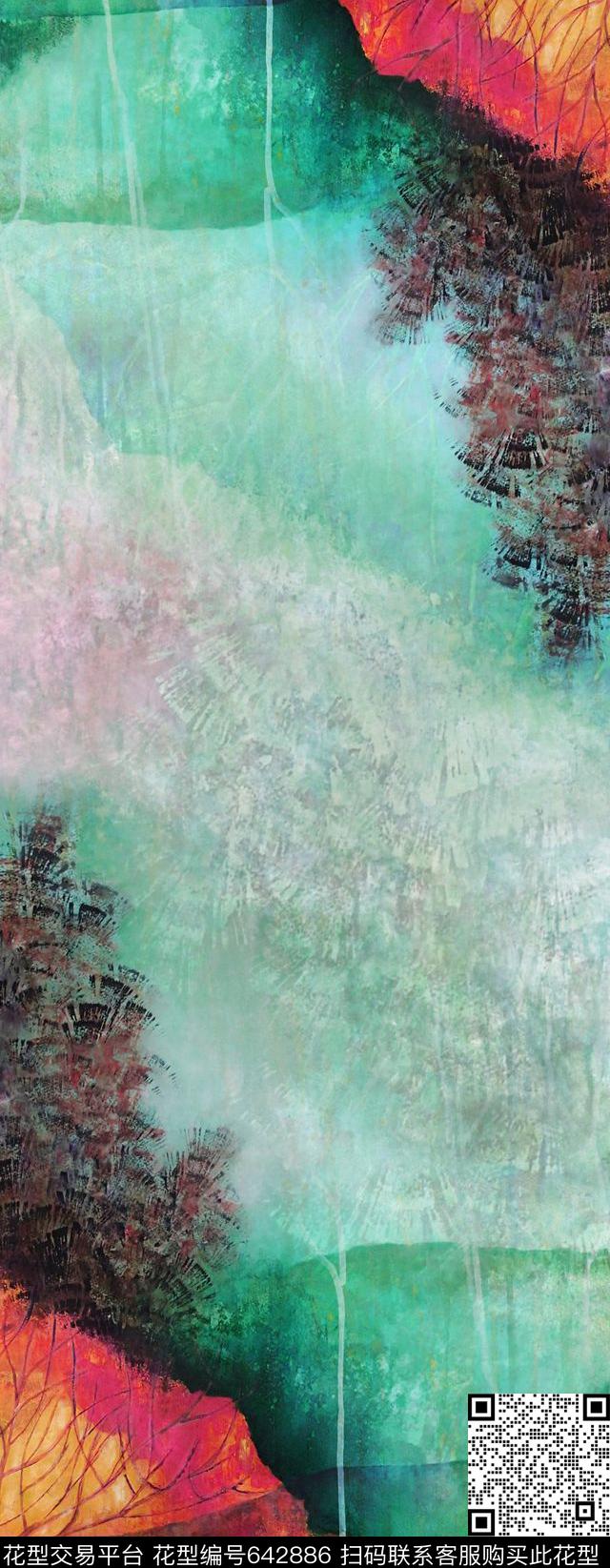 丝巾抽象油画数码印花华亿平台下载（图片编号: 642886） - 瓦栏（Walan）