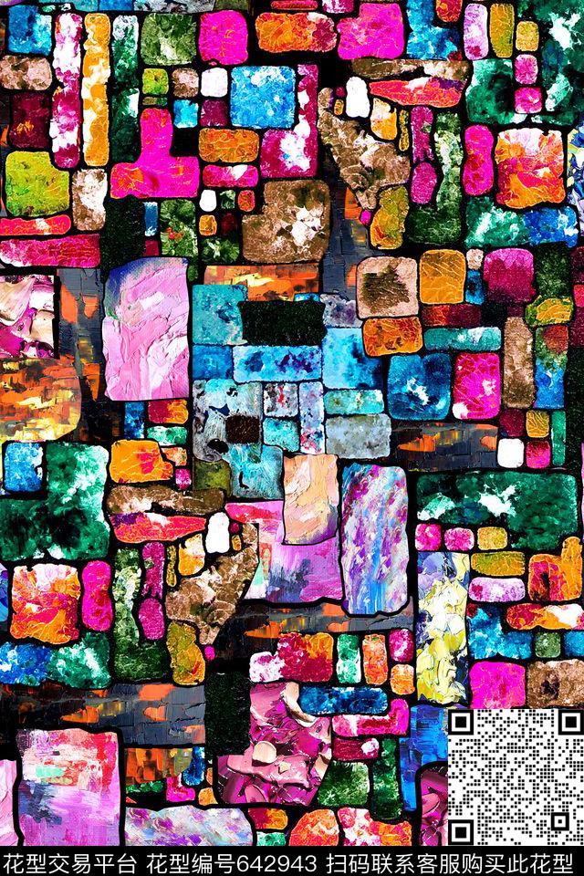拼接色块抽象数码印花华亿平台下载（图片编号: 642943） - 瓦栏（Walan）