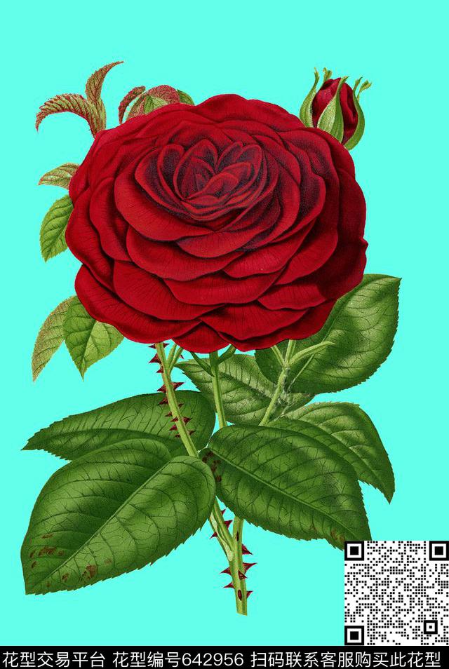大花花朵玫瑰数码印花华亿平台下载（图片编号: 642956） - 瓦栏（Walan）