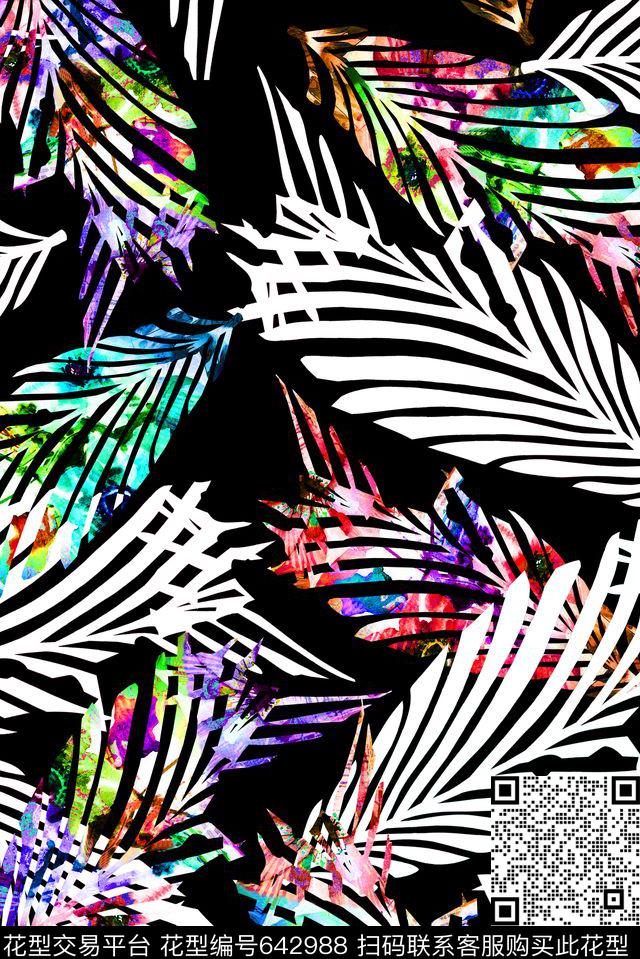 树叶拼接平底数码印花华亿平台下载（图片编号: 642988） - 瓦栏（Walan）