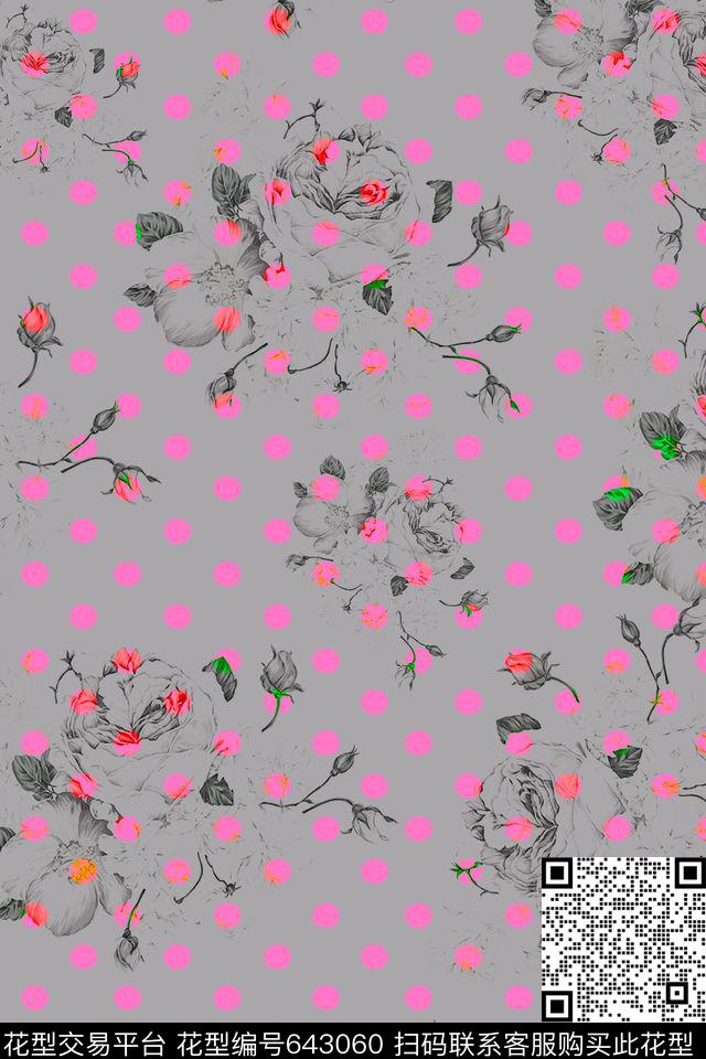波点花卉传统印花华亿平台下载（图片编号: 643060） - 瓦栏（Walan）