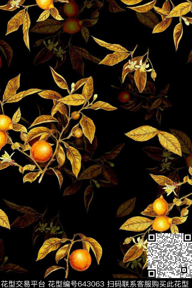 女装工笔树枝数码印花华亿平台下载（图片编号: 643063） - 瓦栏（Walan）